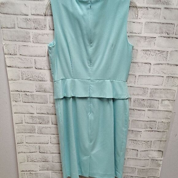 Calvin Klein Sleeveless Peplum Midi Dress in Green and Blue - Picture 3 of 3